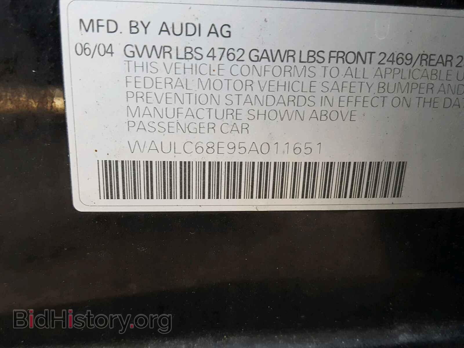 2005 AUDI A4 - VIN: WAULC68E95A011651 - Фото 10