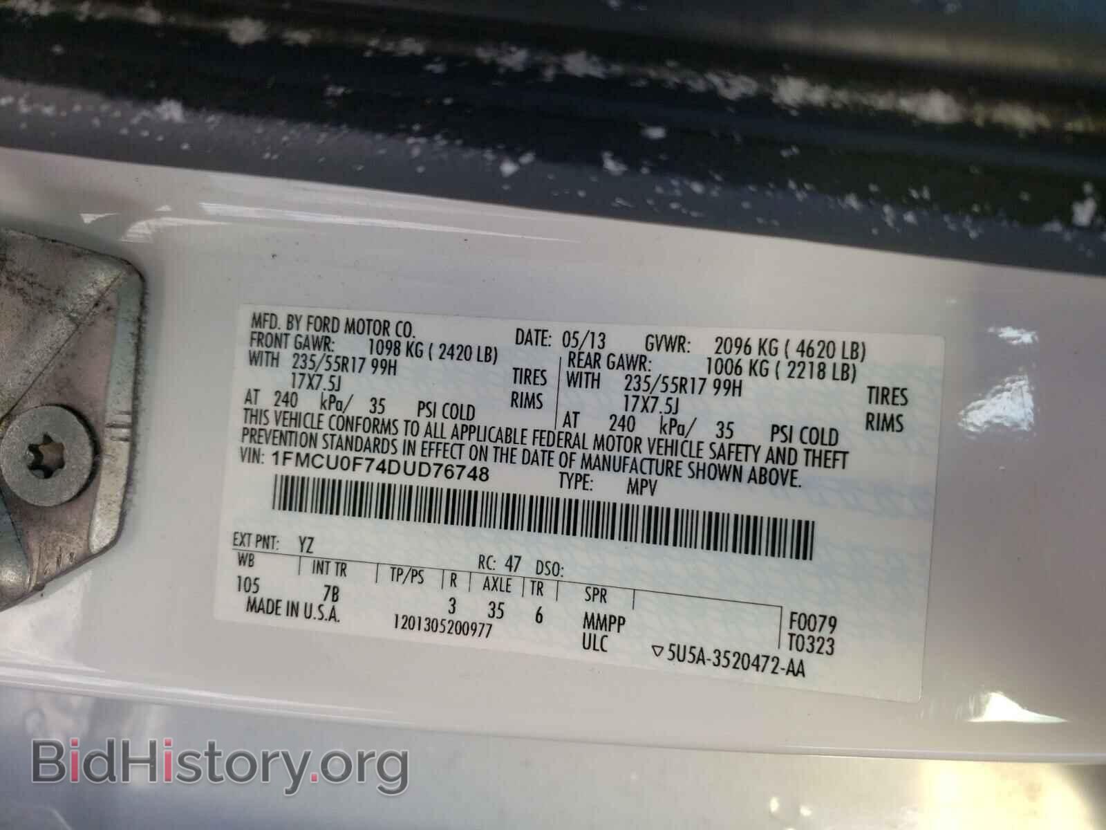 2013 FORD ESCAPE - VIN: 1FMCU0F74DUD76748 - Фото 10