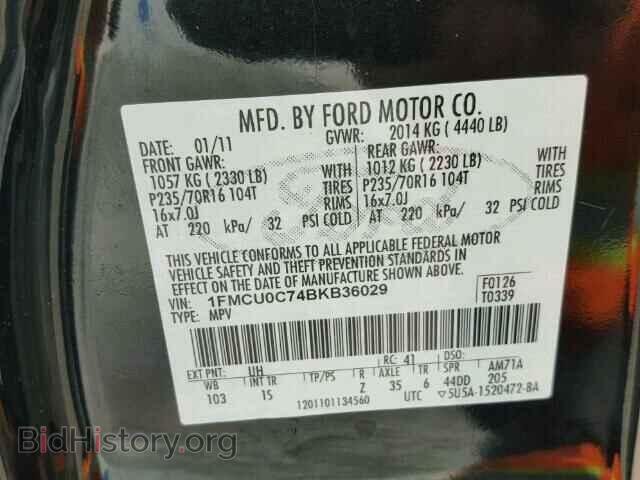 2011 FORD ESCAPE - VIN: 1FMCU0C74BKB36029 - Фото 10