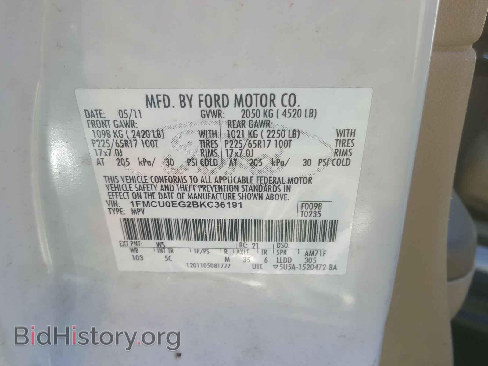 2011 FORD ESCAPE - VIN: 1FMCU0EG2BKC36191 - Фото 10