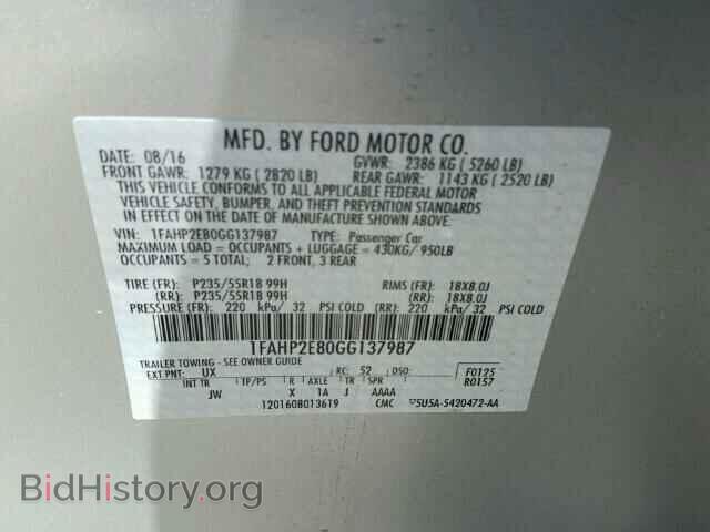 2016 FORD TAURUS - VIN: 1FAHP2E80GG137987 - Фото 10