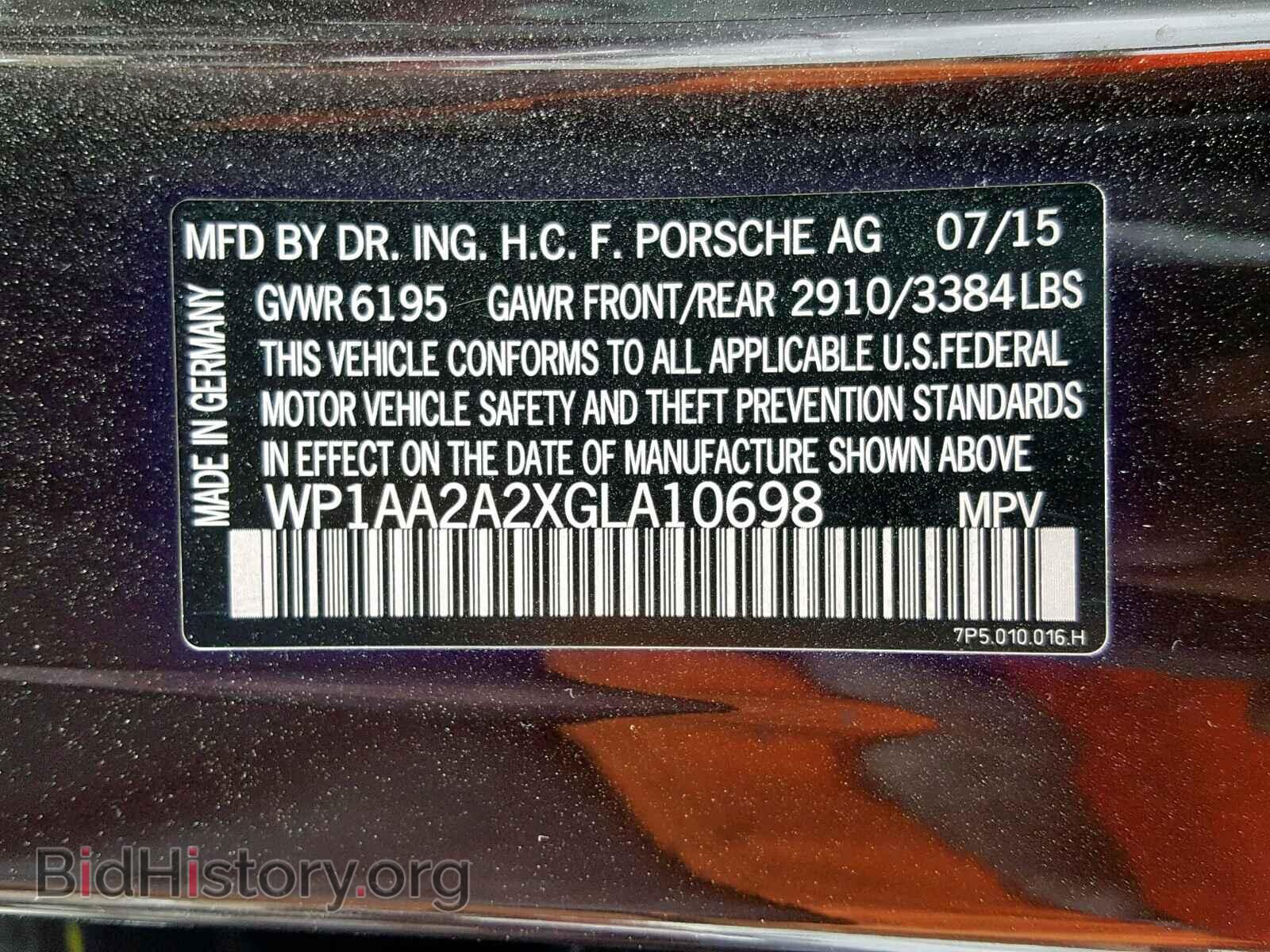 2016 PORSCHE CAYENNE - VIN: WP1AA2A2XGLA10698 - Фото 10