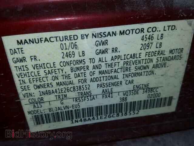 2006 NISSAN MAXIMA - VIN: 1N4BA41E26C838552 - Фото 10