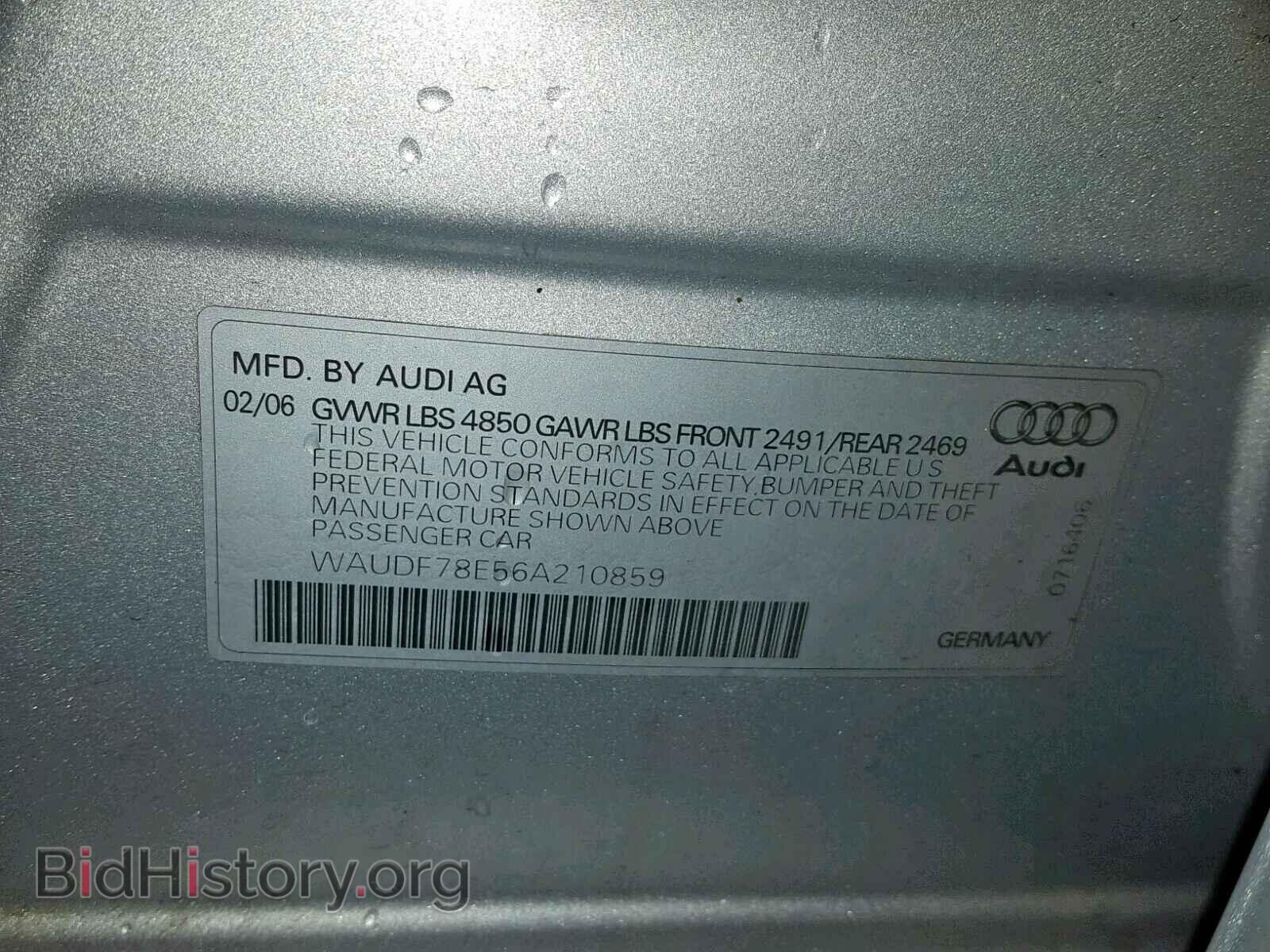 2006 AUDI A4 - VIN: WAUDF78E56A210859 - Фото 10