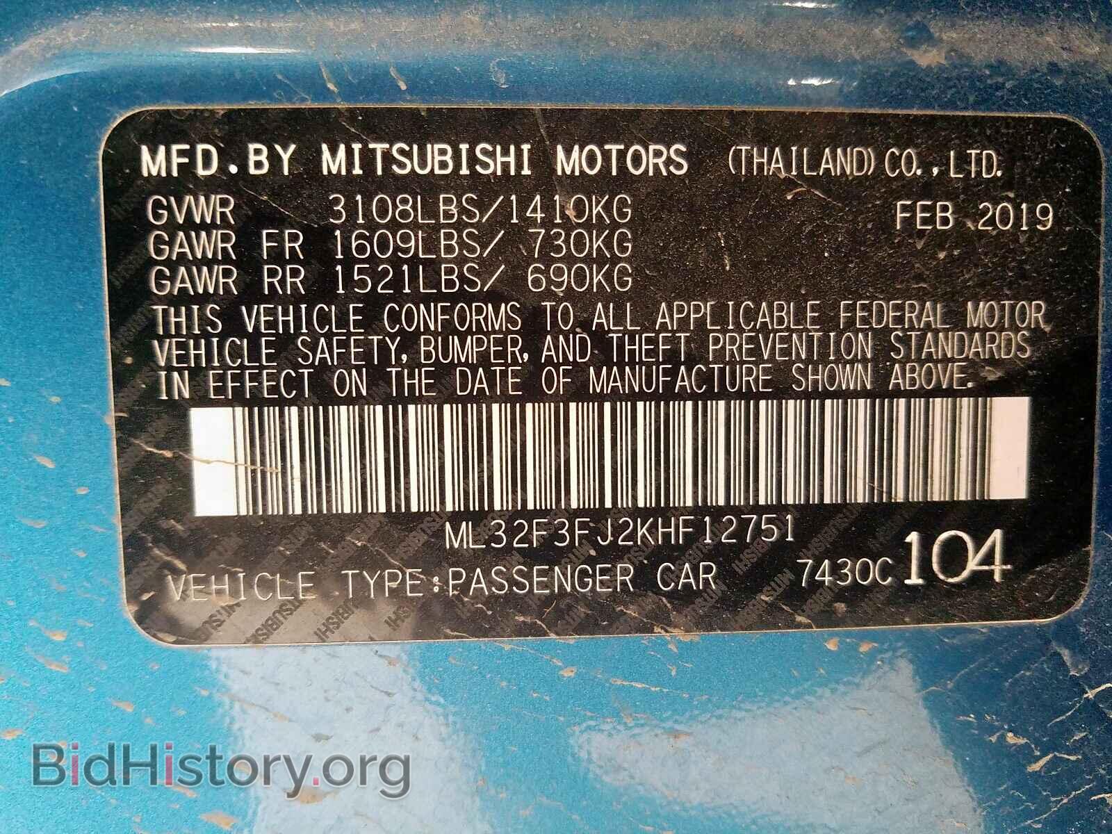 2019 MITSUBISHI MIRAGE - VIN: ML32F3FJ2KHF12751 - Фото 10