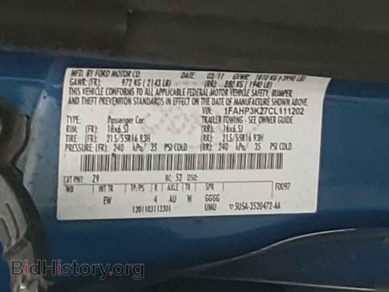 2012 FORD FOCUS - VIN: 1FAHP3K27CL111202 - Фото 10