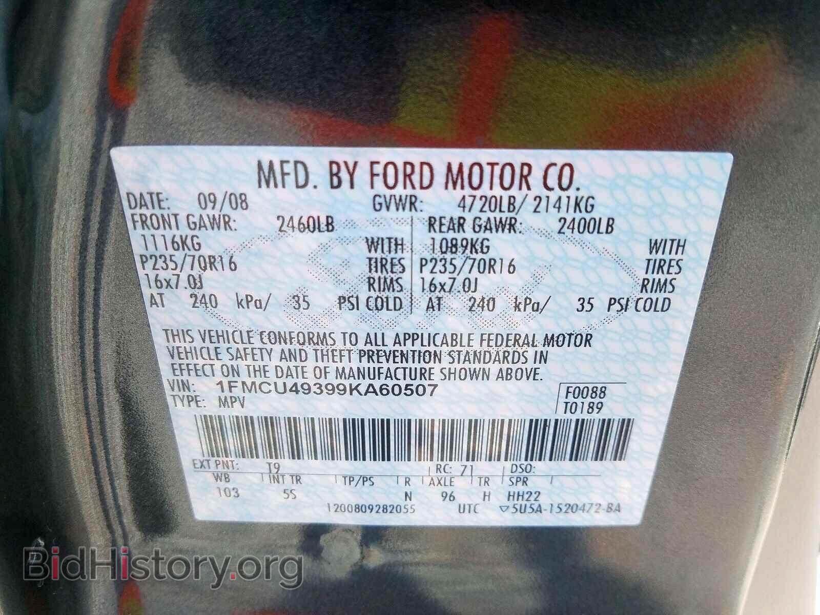 2009 FORD ESCAPE - VIN: 1FMCU49399KA60507 - Фото 10
