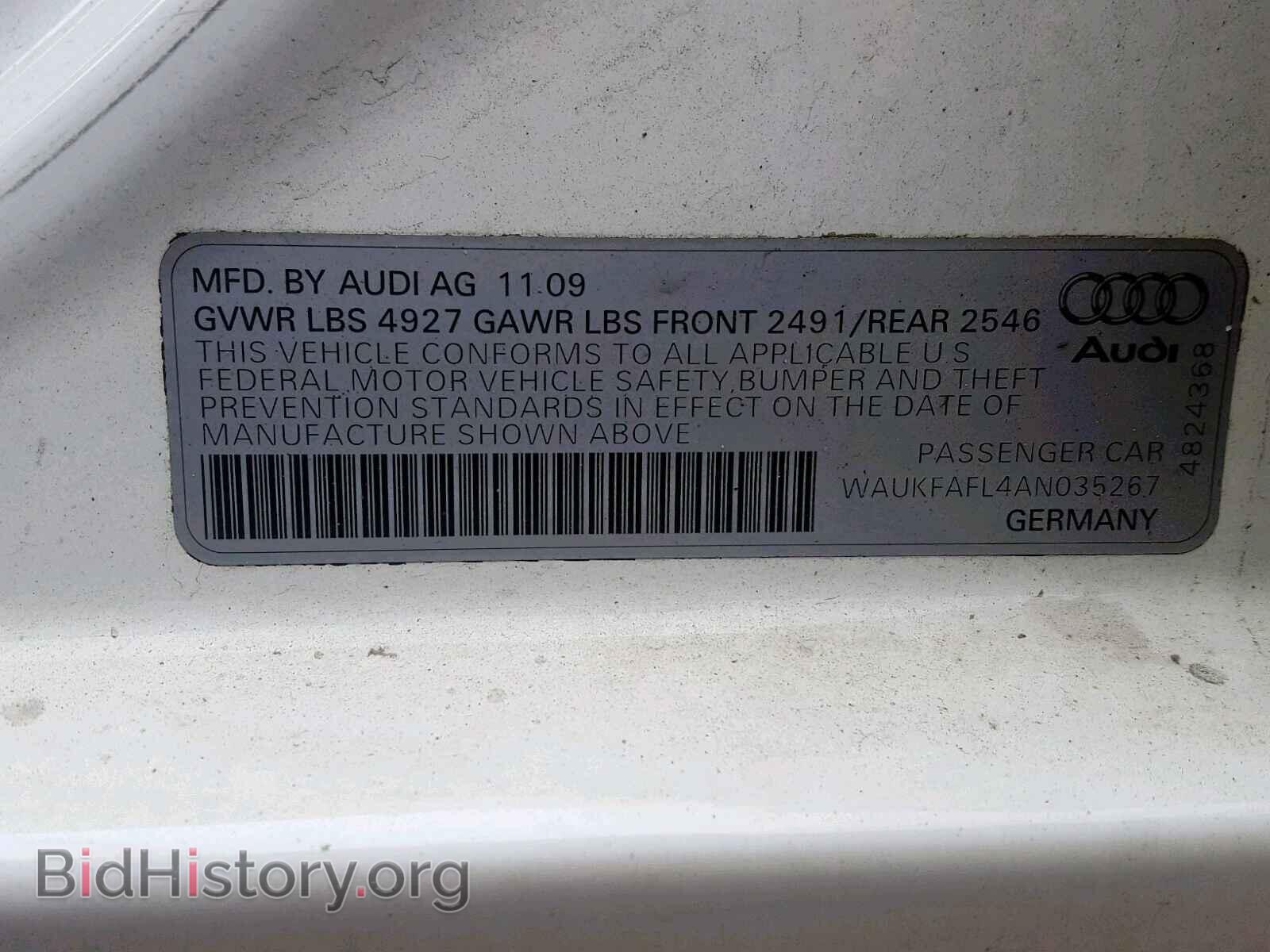 2010 AUDI A4 - VIN: WAUKFAFL4AN035267 - Фото 10
