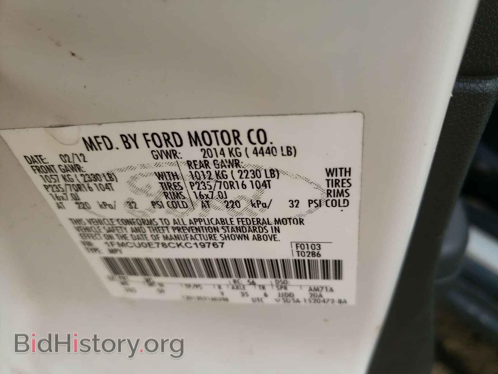 2012 FORD ESCAPE - VIN: 1FMCU0E78CKC19767 - Photo 10