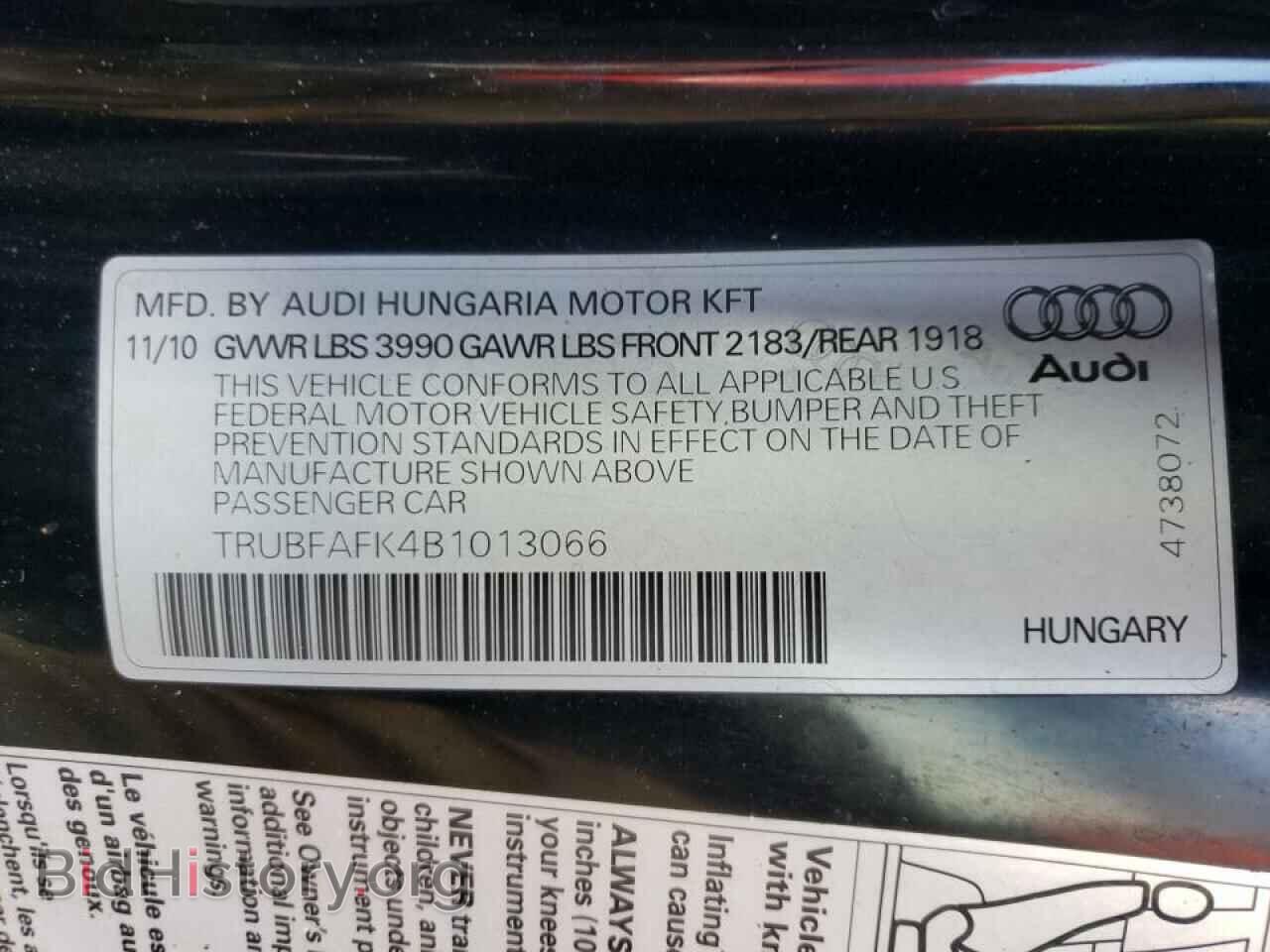 2011 AUDI TT - VIN: TRUBFAFK4B1013066 - Фото 10