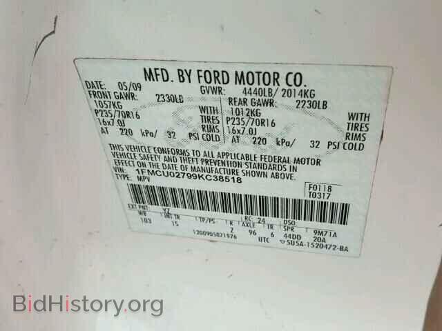2009 FORD ESCAPE - VIN: 1FMCU02799KC38518 - Фото 10