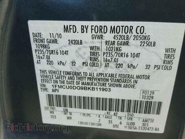 2011 FORD ESCAPE - VIN: 1FMCU0DG9BKB11903 - Фото 10
