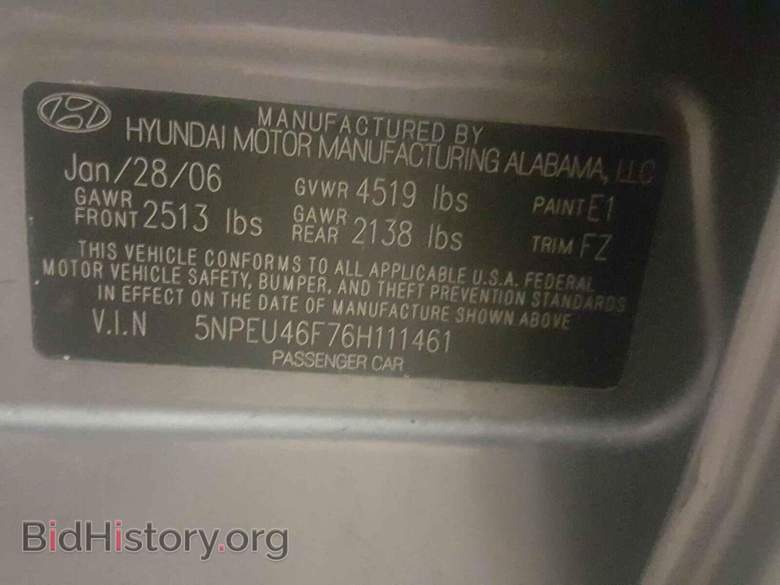 2006 HYUNDAI SONATA - VIN: 5NPEU46F76H111461 - Фото 10
