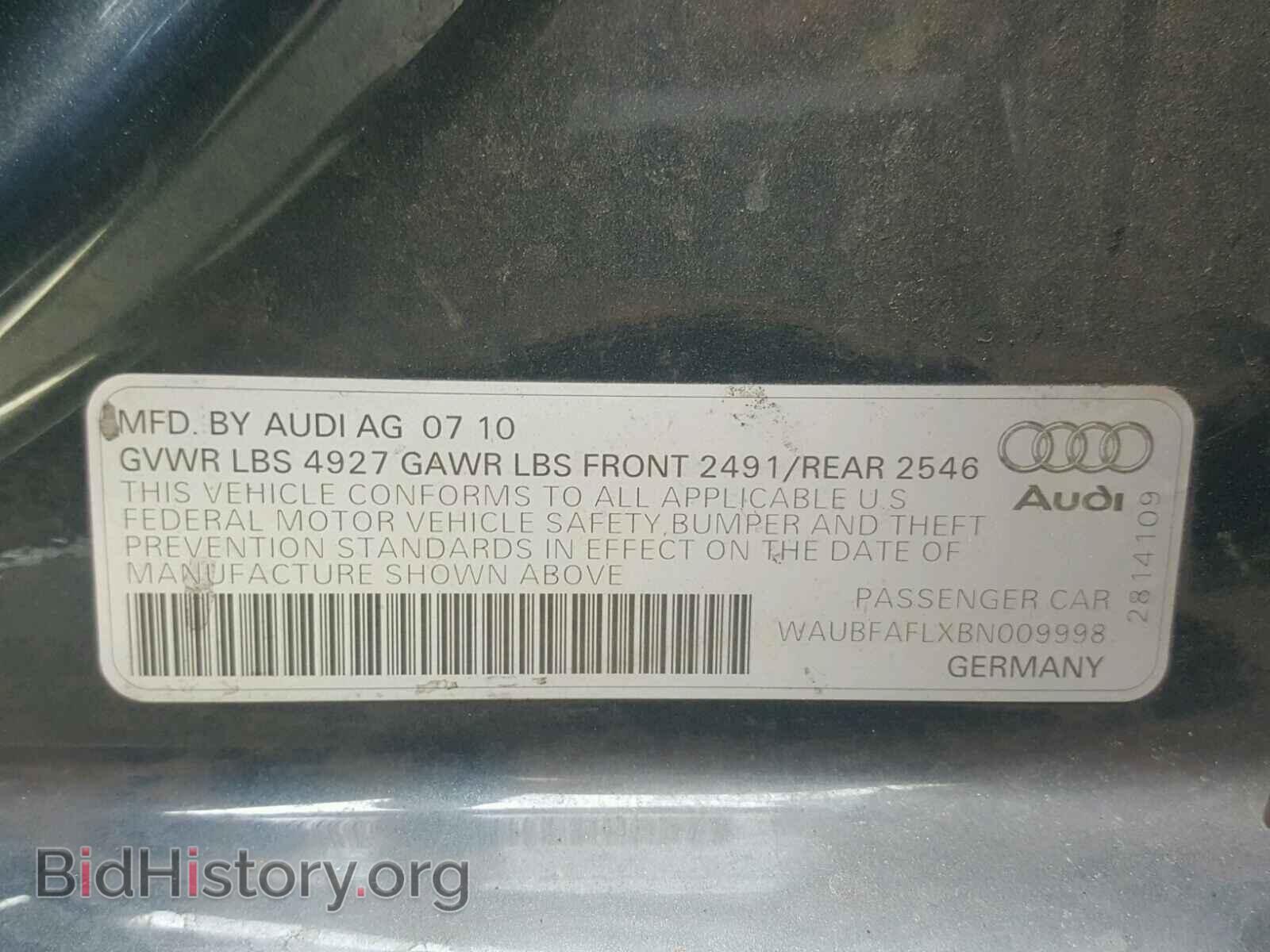 2011 AUDI A4 - VIN: WAUBFAFLXBN009998 - Фото 10