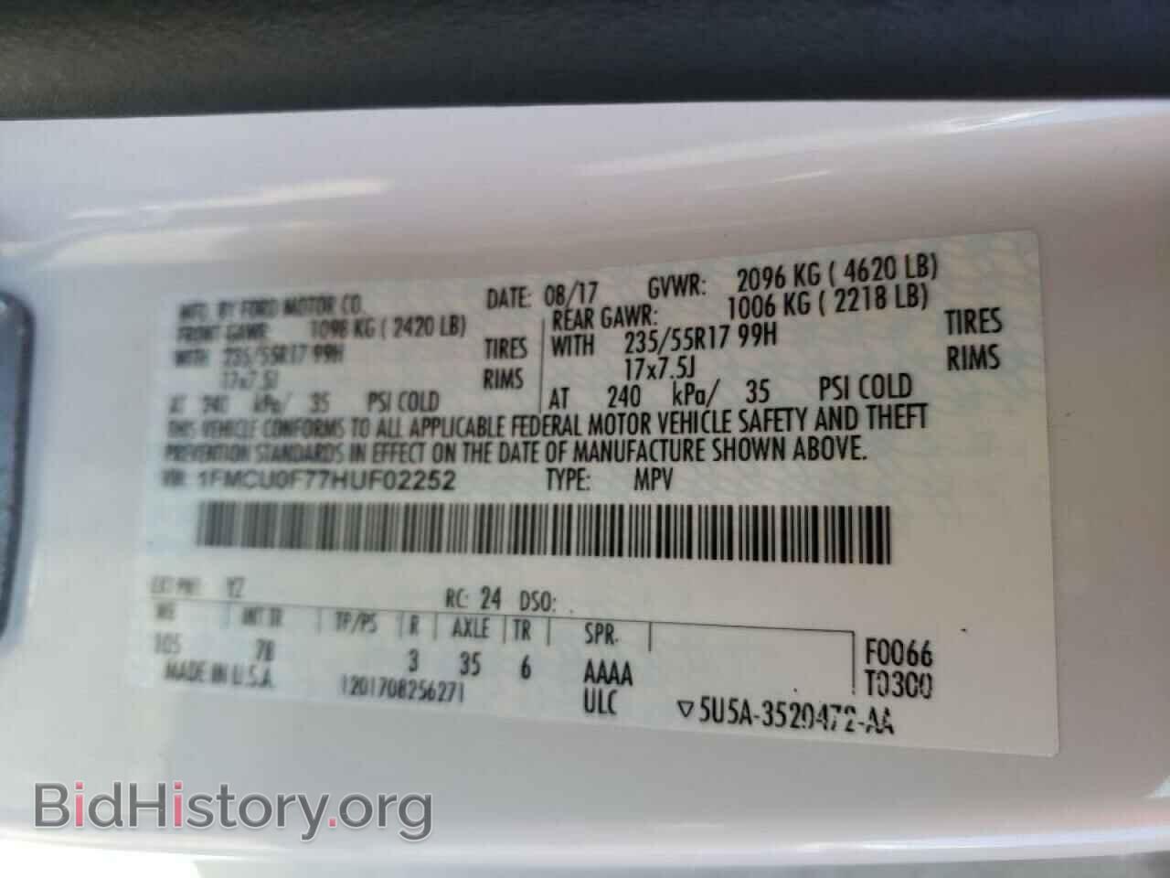 2017 FORD ESCAPE - VIN: 1FMCU0F77HUF02252 - Фото 10