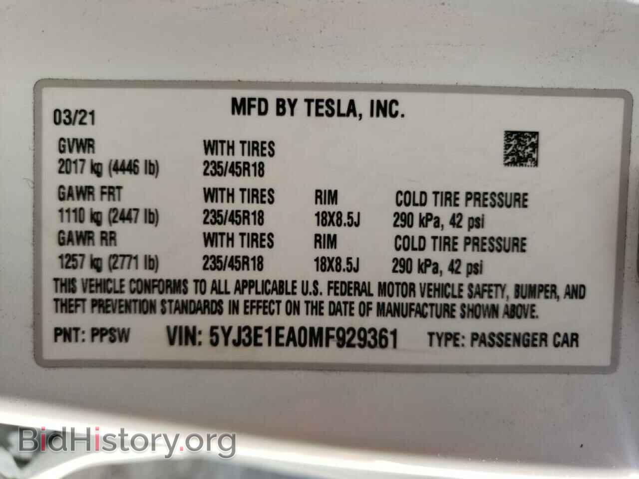 2021 TESLA MODEL 3 - VIN: 5YJ3E1EA0MF929361 - Photo 10