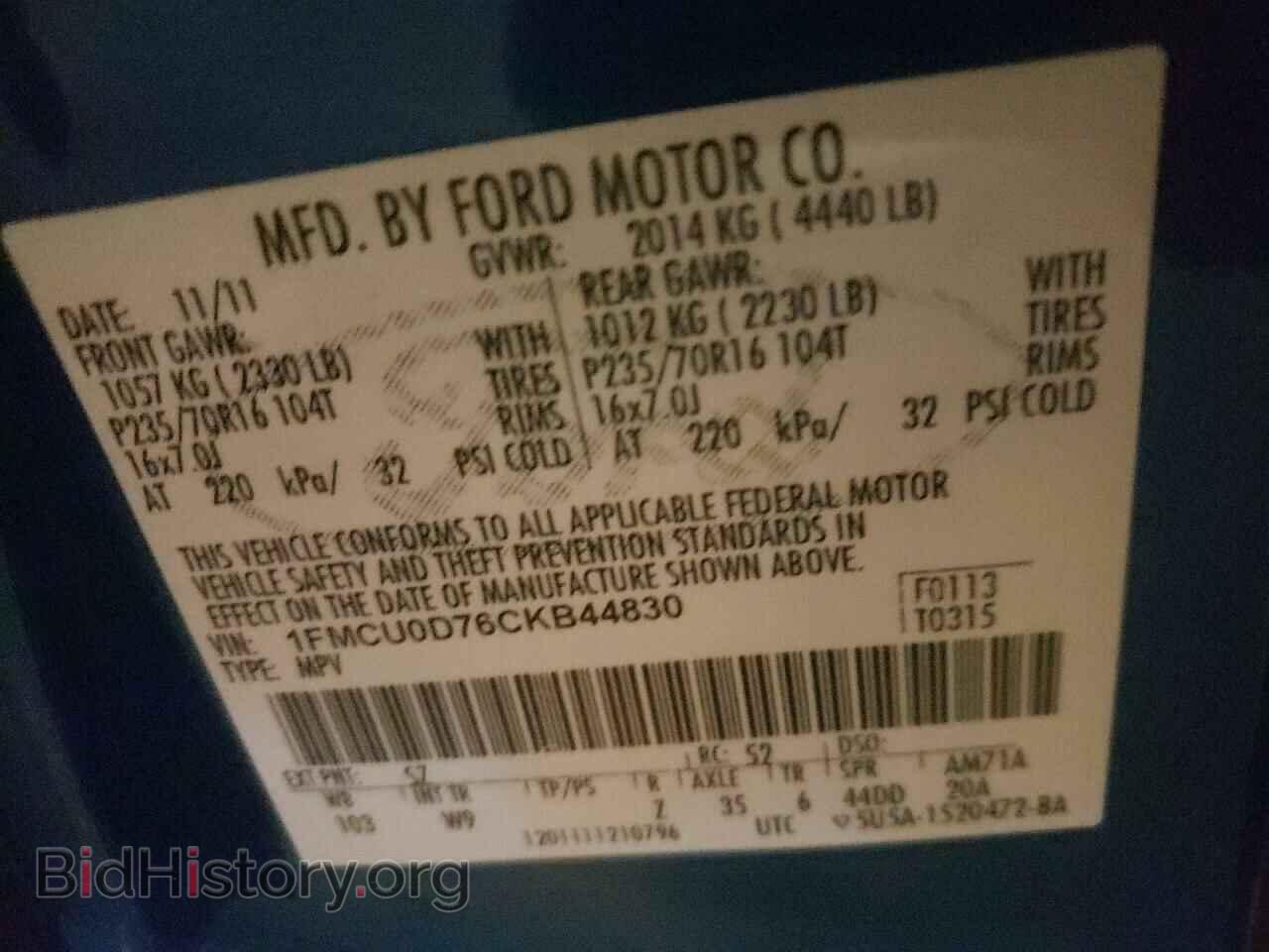 2012 FORD ESCAPE - VIN: 1FMCU0D76CKB44830 - Фото 10