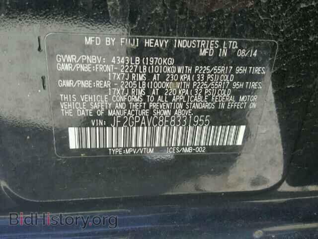 2014 SUBARU XV - VIN: JF2GPAVC8E8331955 - Фото 10