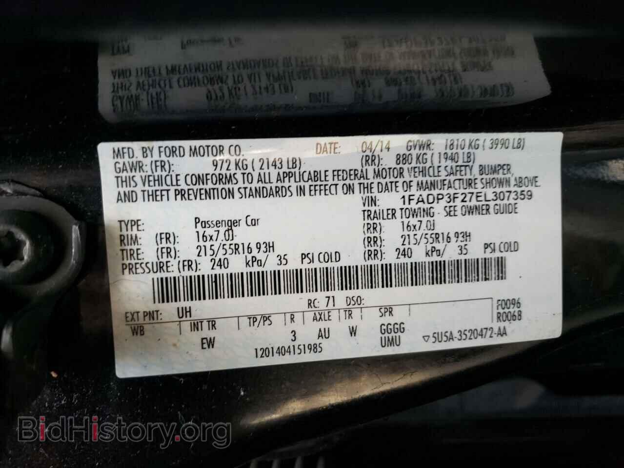 2014 FORD FOCUS - VIN: 1FADP3F27EL307359 - Фото 10