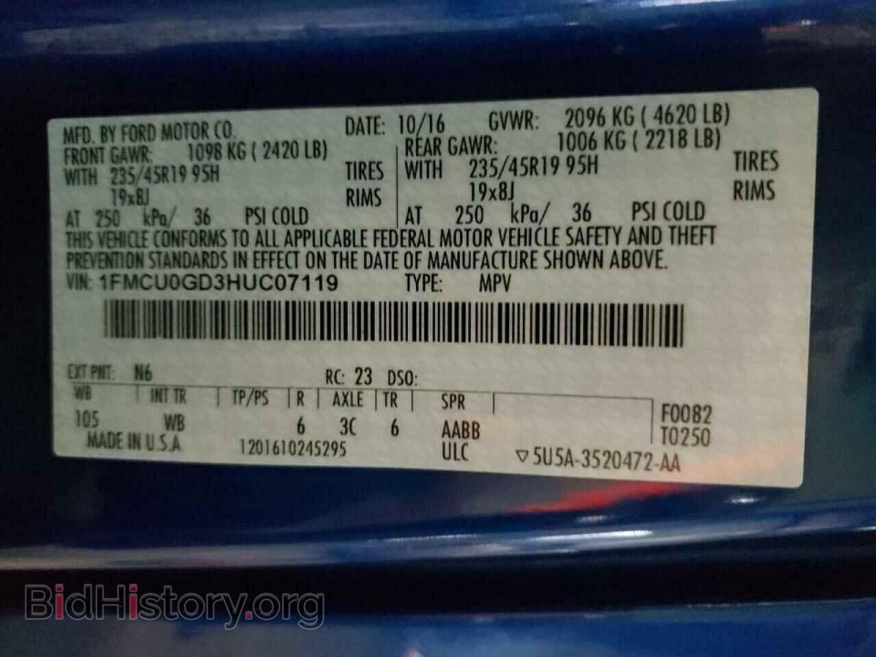 2017 FORD ESCAPE - VIN: 1FMCU0GD3HUC07119 - Фото 10