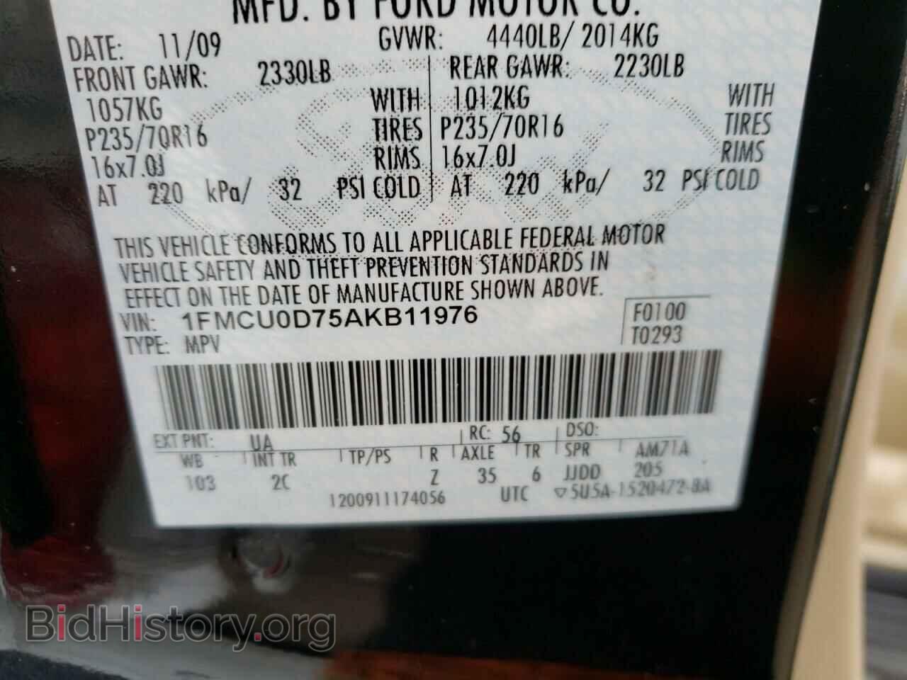 2010 FORD ESCAPE - VIN: 1FMCU0D75AKB11976 - Фото 10