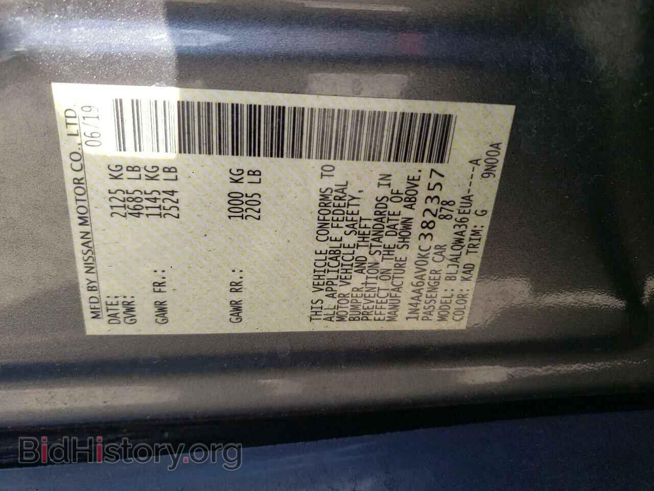 2019 NISSAN MAXIMA - VIN: 1N4AA6AV0KC382357 - Фото 10