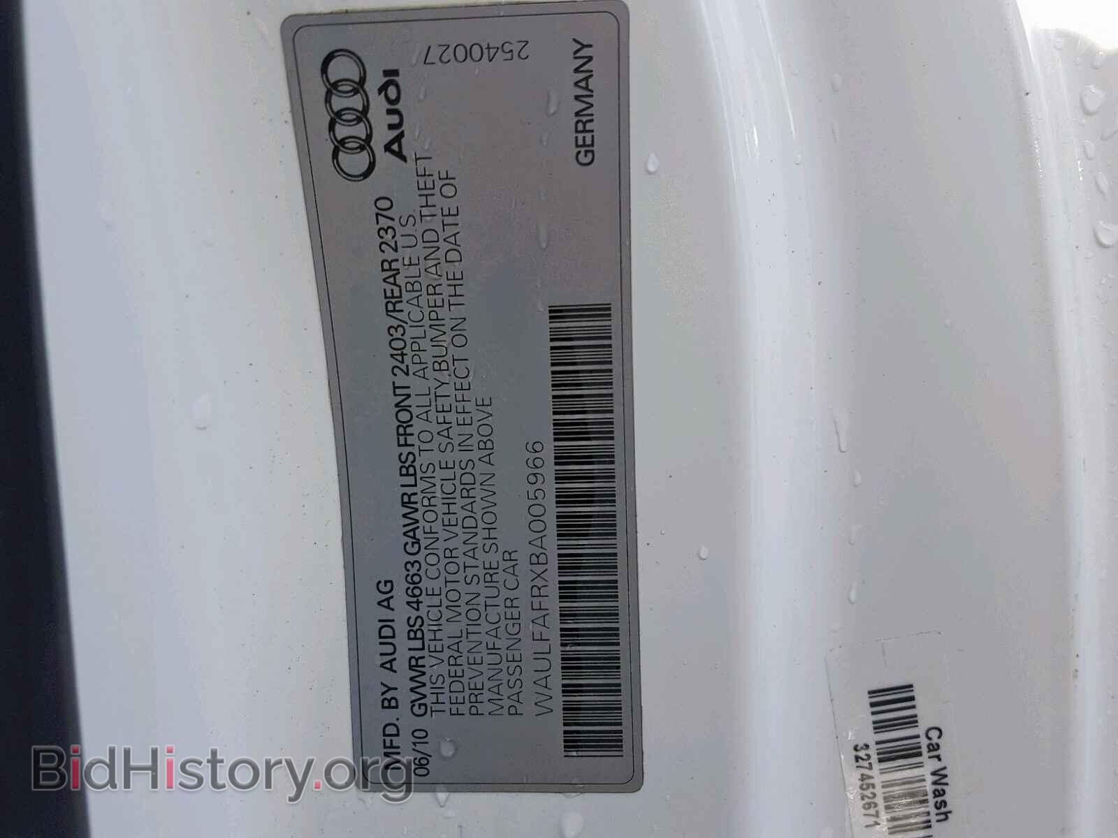 2011 AUDI A5 PREMIUM - VIN: WAULFAFRXBA005966 - Фото 10