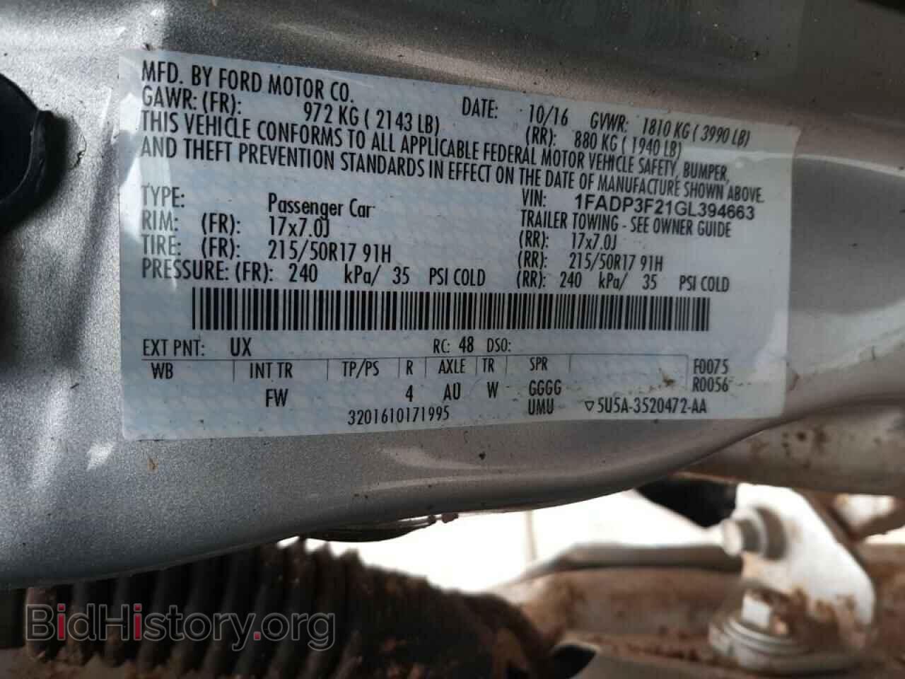 2016 FORD FOCUS - VIN: 1FADP3F21GL394663 - Фото 10