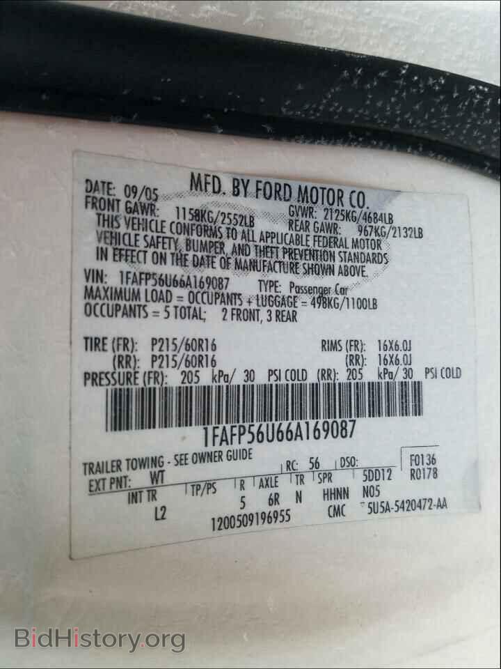 2006 FORD TAURUS - VIN: 1FAFP56U66A169087 - Photo 10