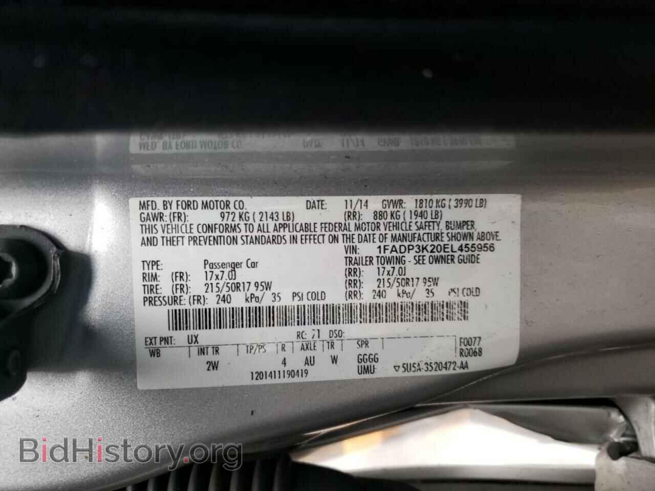 2014 FORD FOCUS - VIN: 1FADP3K20EL455956 - Фото 10