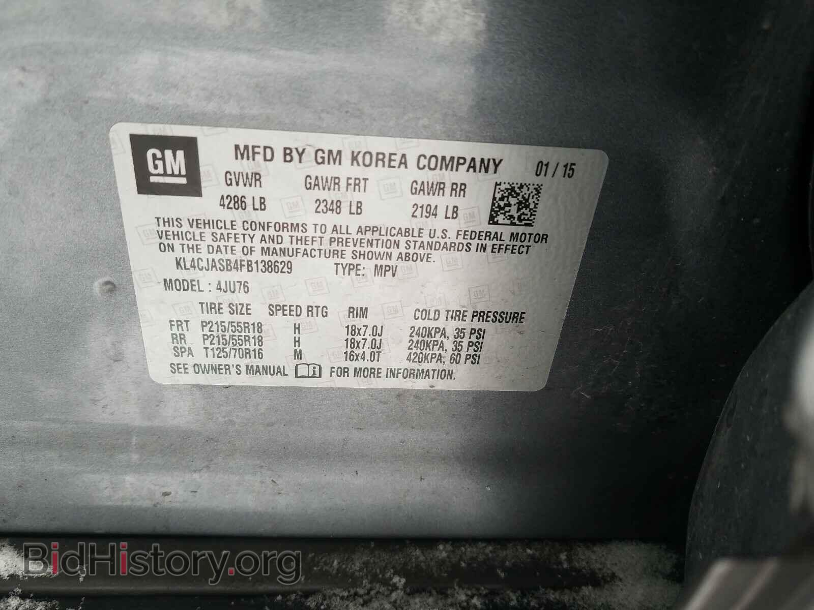2015 BUICK ENCORE - VIN: KL4CJASB4FB138629 - Фото 10