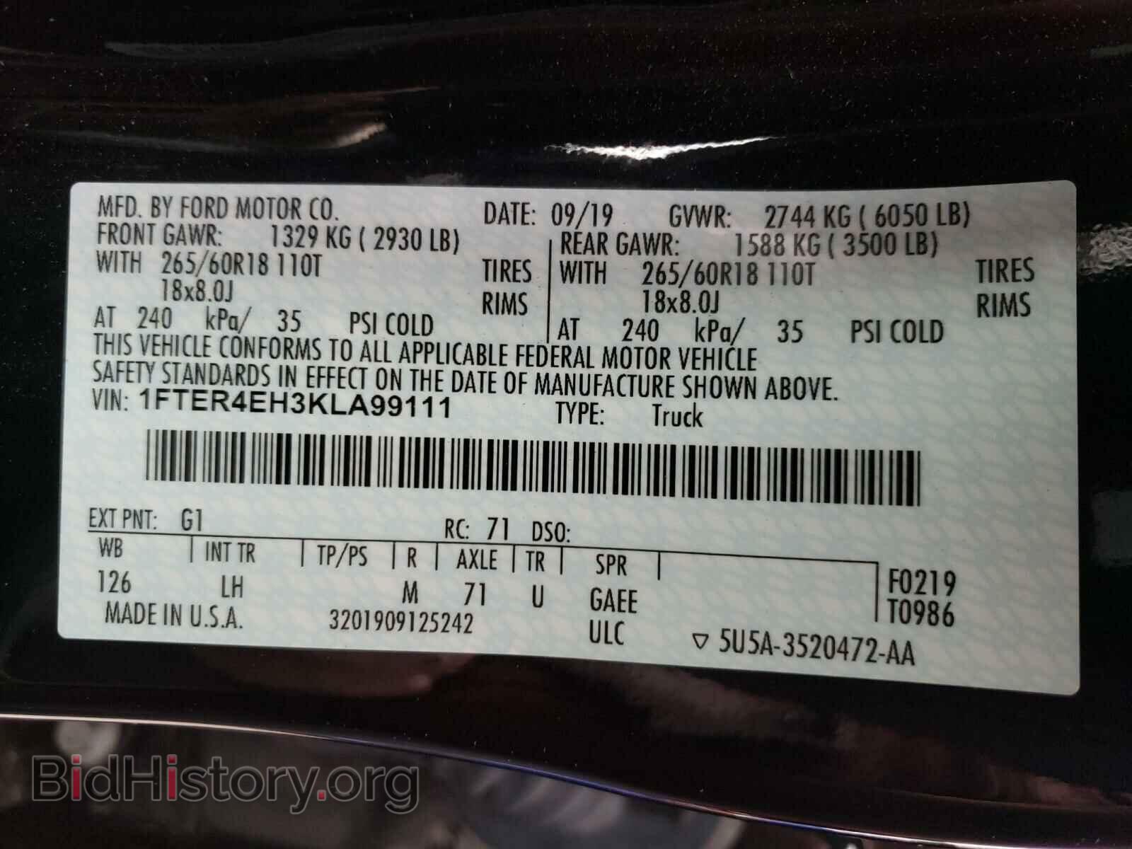2019 FORD RANGER - VIN: 1FTER4EH3KLA99111 - Фото 10