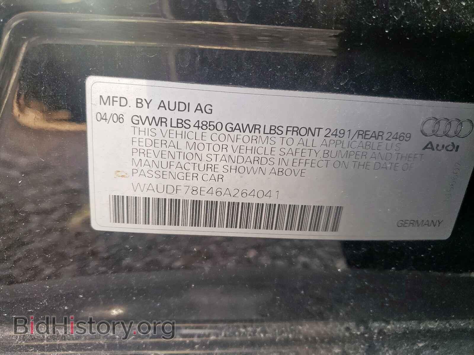 2006 AUDI A4 - VIN: WAUDF78E46A264041 - Фото 10