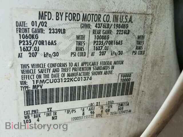 2002 FORD ESCAPE - VIN: 1FMCU03122KC01374 - Photo 10