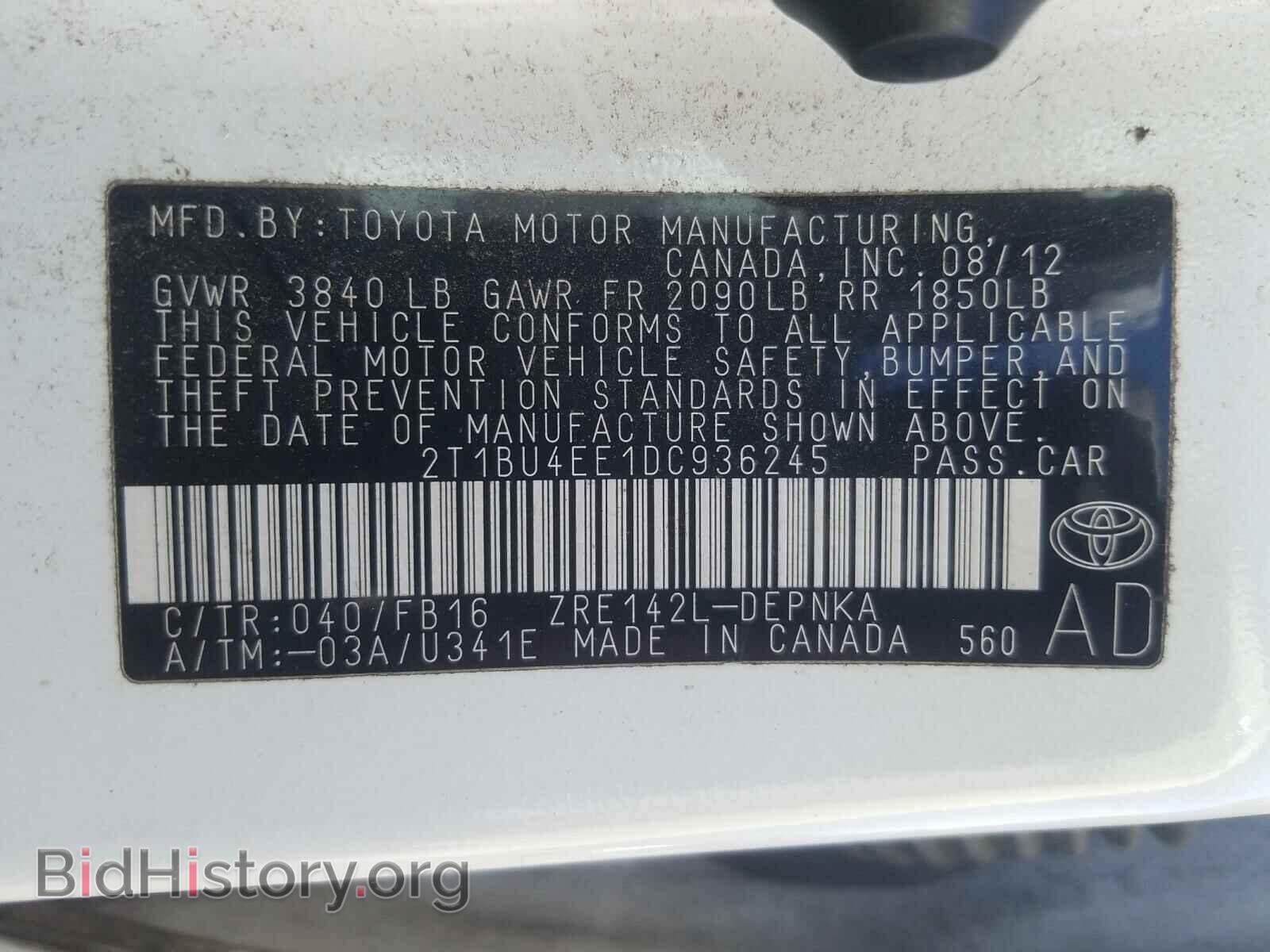 2013 TOYOTA COROLLA - VIN: 2T1BU4EE1DC936245 - Фото 10