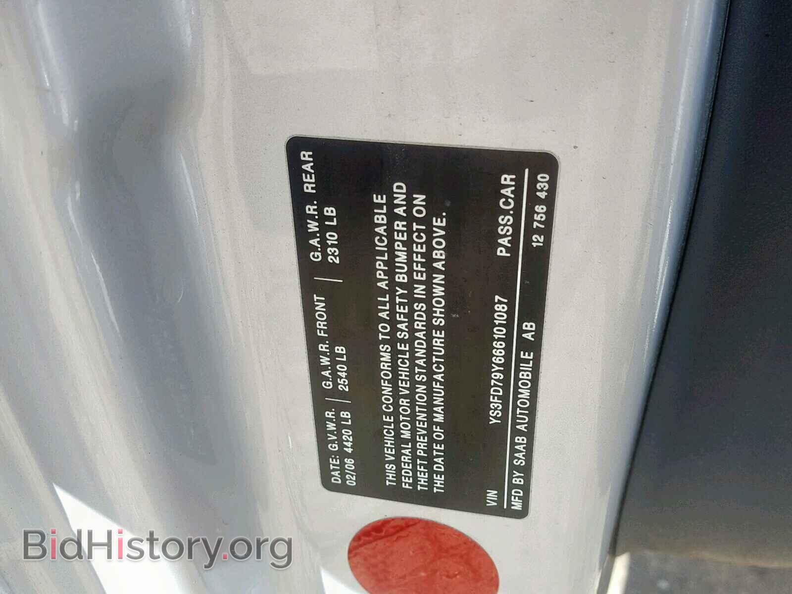 2006 SAAB 9-3 - VIN: YS3FD79Y666101087 - Фото 10