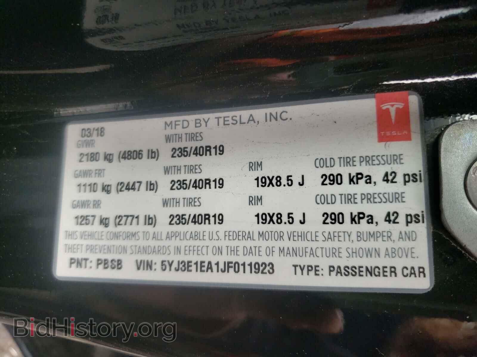 2018 TESLA MODEL 3 - VIN: 5YJ3E1EA1JF011923 - Фото 10