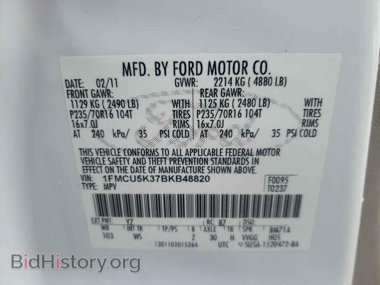 2011 FORD ESCAPE - VIN: 1FMCU5K37BKB48820 - Фото 10