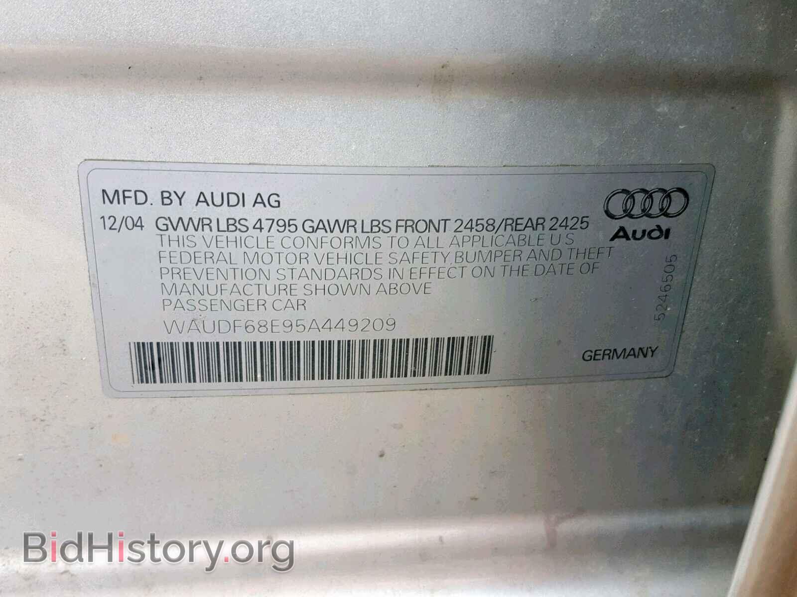 2005 AUDI A4 - VIN: WAUDF68E95A449209 - Фото 10