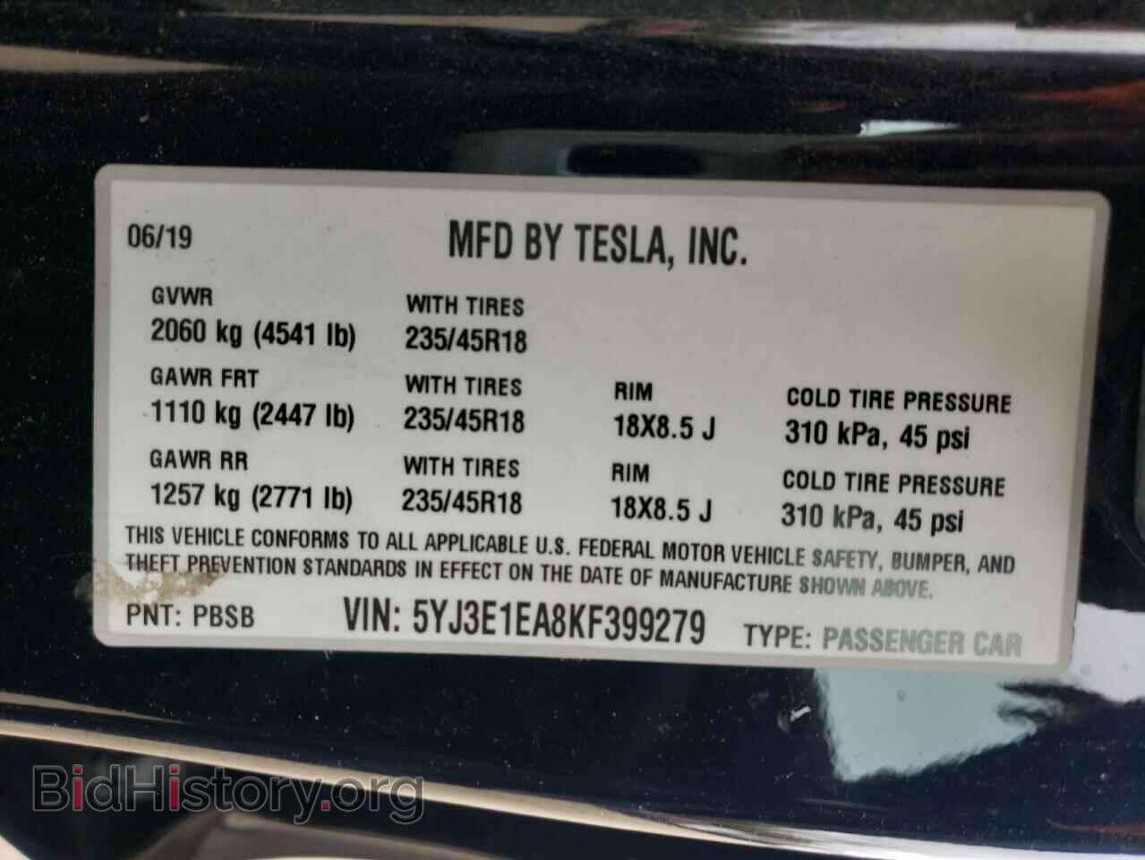 2019 TESLA MODEL 3 - VIN: 5YJ3E1EA8KF399279 - Фото 10