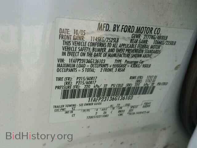 2006 FORD FIVE HUNDR - VIN: 1FAFP23136G136103 - Фото 10