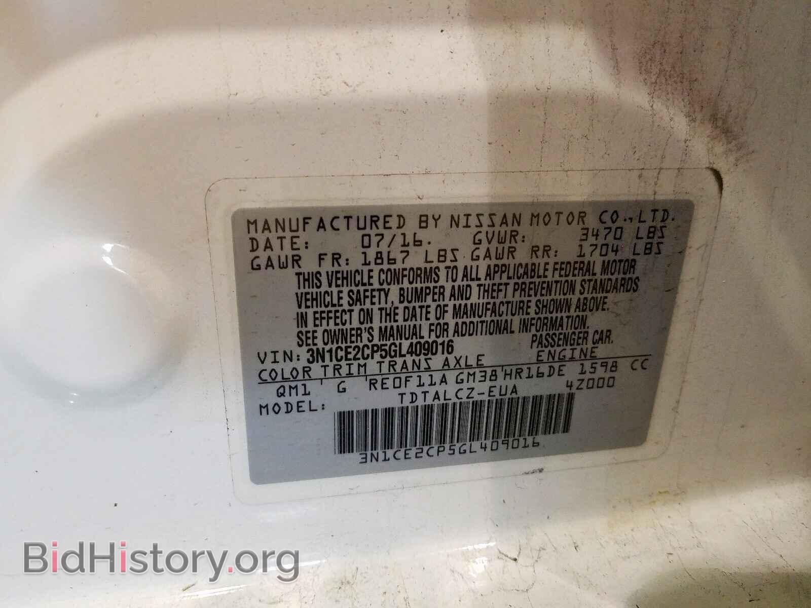 2016 NISSAN VERSA - VIN: 3N1CE2CP5GL409016 - Фото 10