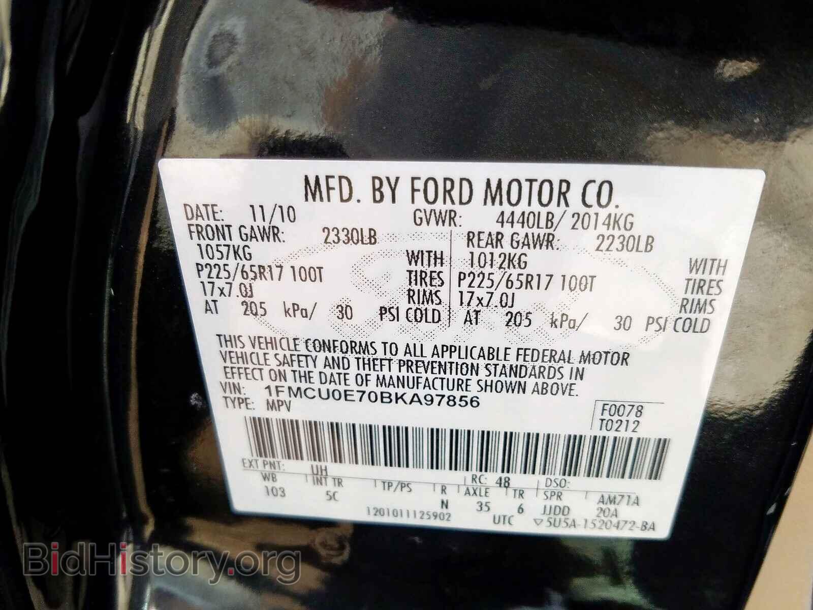 2011 FORD ESCAPE - VIN: 1FMCU0E70BKA97856 - Фото 10