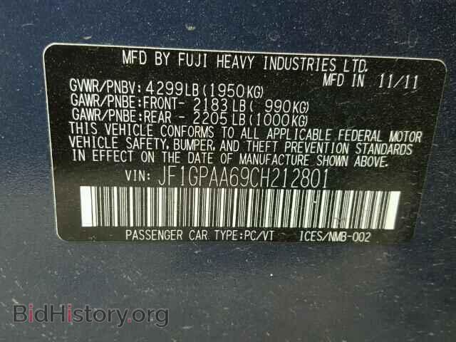 2012 SUBARU IMPREZA - VIN: JF1GPAA69CH212801 - Фото 10