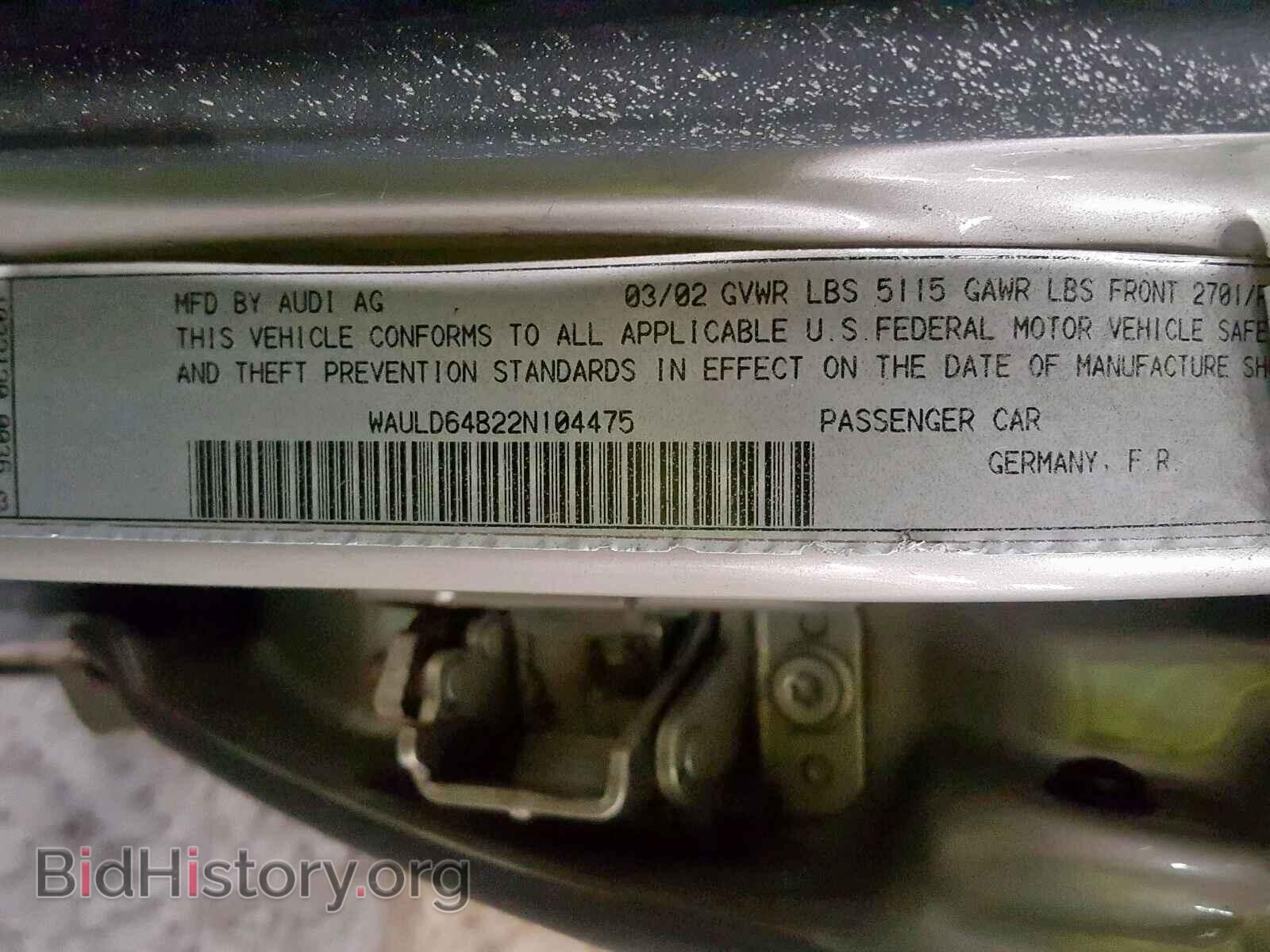 2002 AUDI A6 - VIN: WAULD64B22N104475 - Фото 10