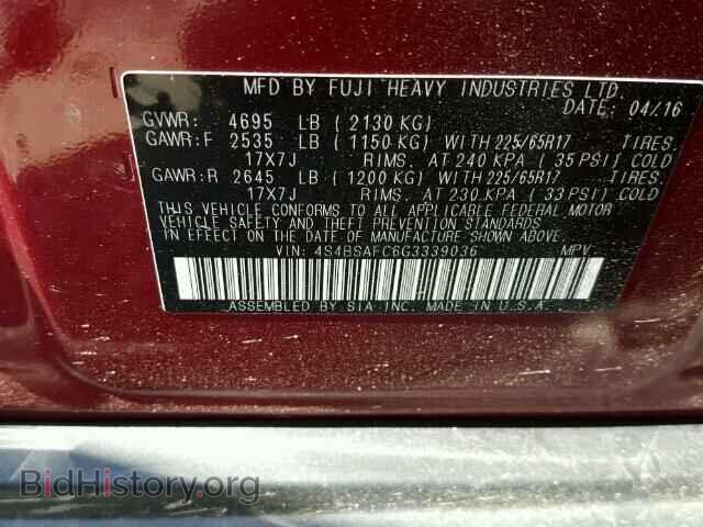 2016 SUBARU OUTBACK - VIN: 4S4BSAFC6G3339036 - Photo 10