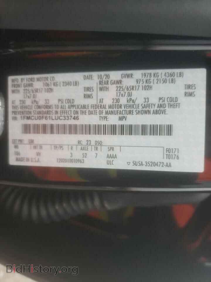 2020 FORD ESCAPE - VIN: 1FMCU0F61LUC33746 - Фото 10
