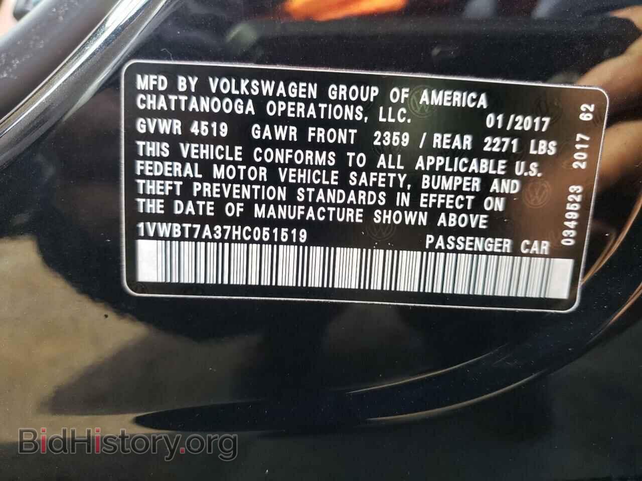 2017 VOLKSWAGEN PASSAT - VIN: 1VWBT7A37HC051519 - Фото 10