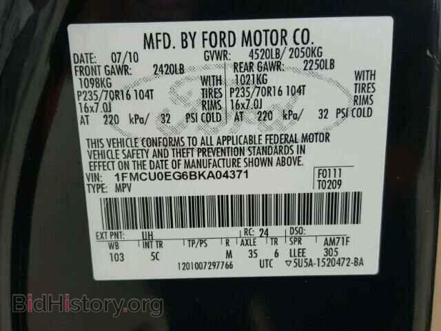 2011 FORD ESCAPE - VIN: 1FMCU0EG6BKA04371 - Фото 10