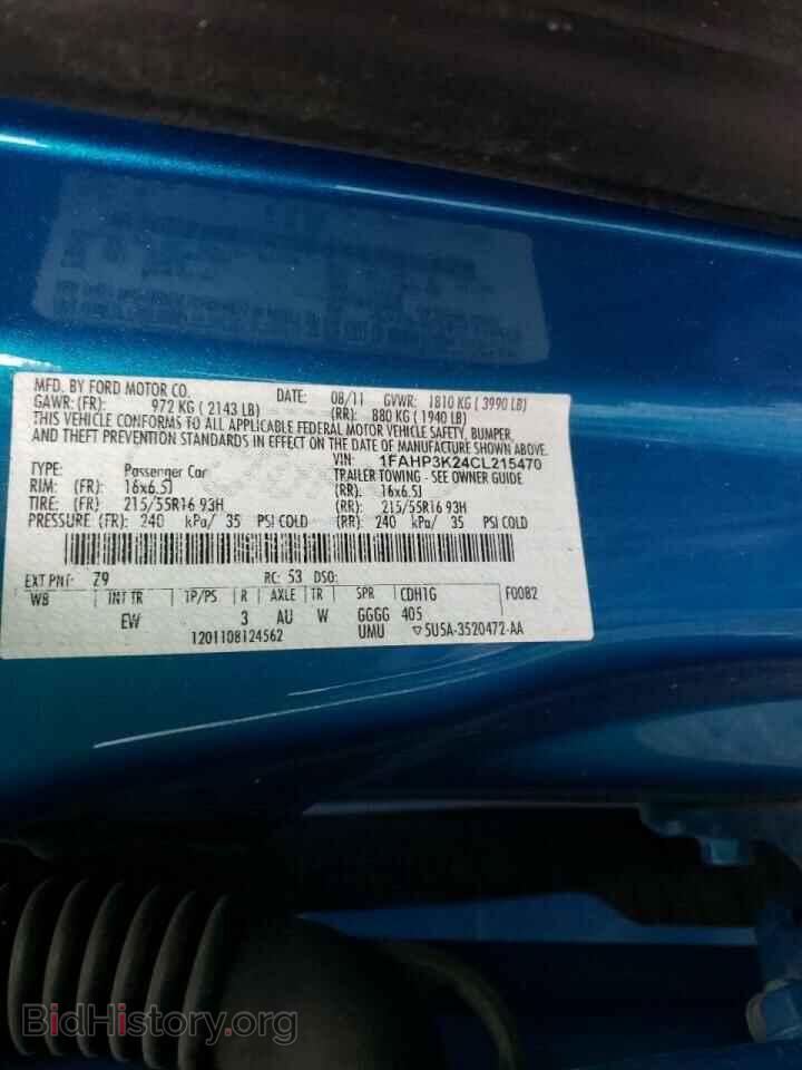 2012 FORD FOCUS - VIN: 1FAHP3K24CL215470 - Фото 10